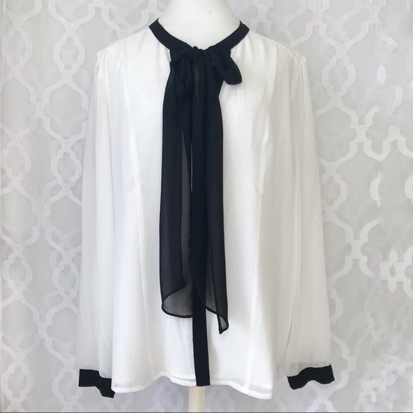 Karl Lagerfeld Tops - KARL LAGERFELD CHIFFON BOW LONG SLEEVES BLOUSE